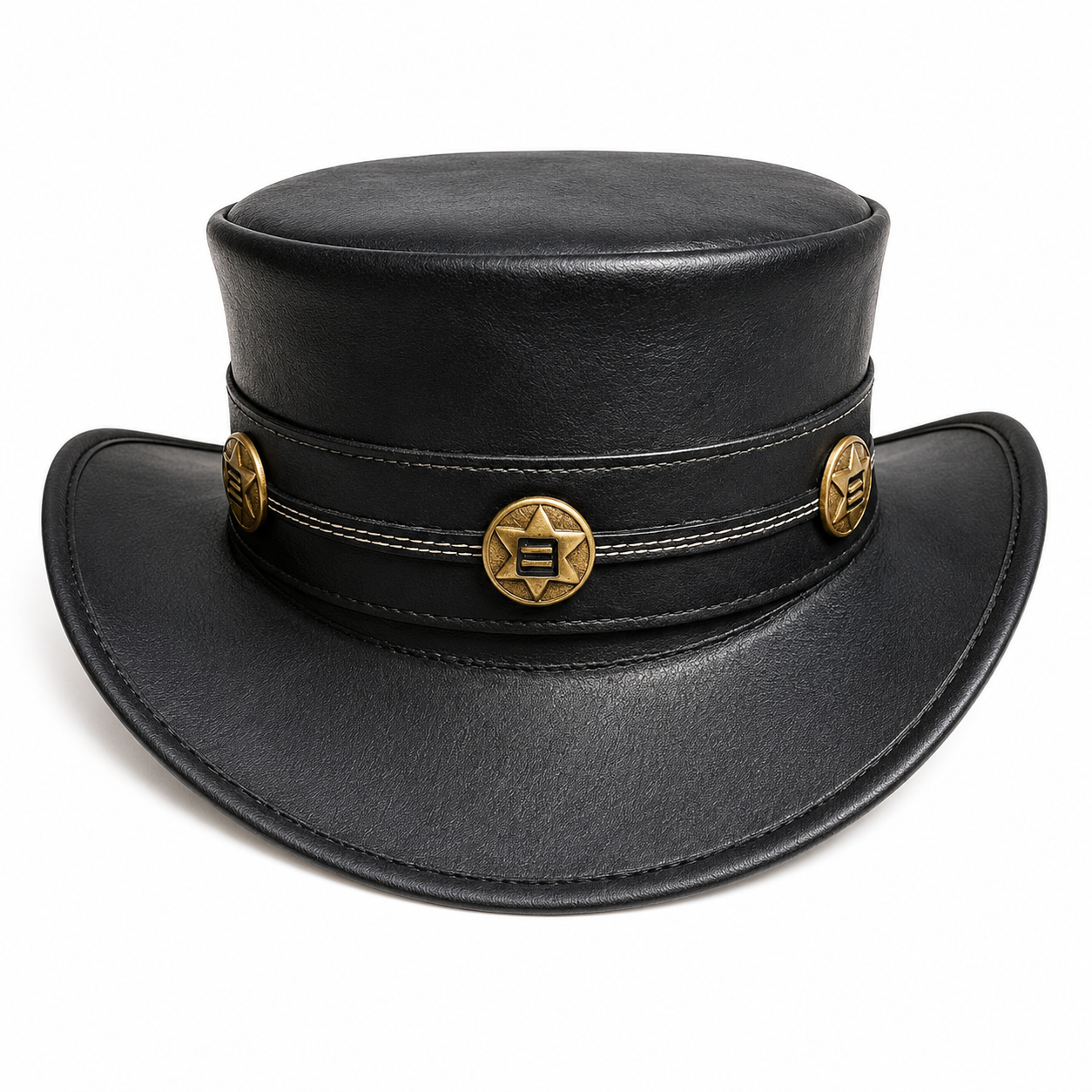Handmade Black Leather Top Hat Steampunk Gothic Cowboy Style for man and women