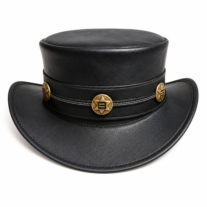 Handmade Black Leather Top Hat Steampunk Gothic Cowboy Style for man and women