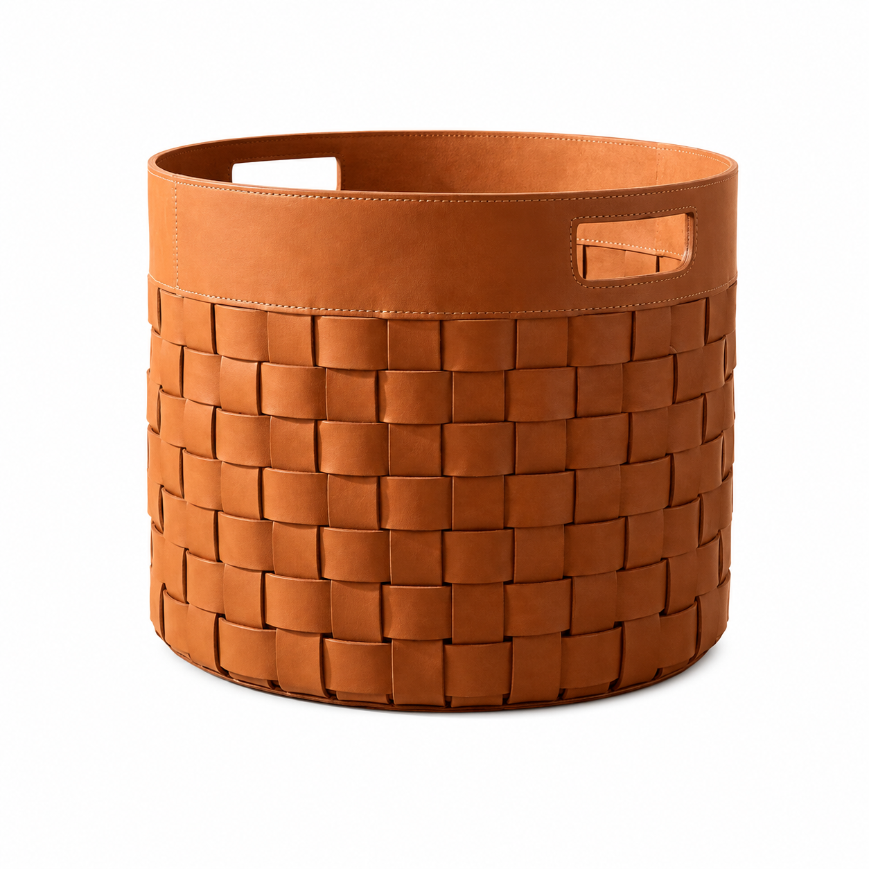 Handmade Round Woven Leather Firewood Carrier  Rustic Wood Storage Basket  Log Organizer Home Decor