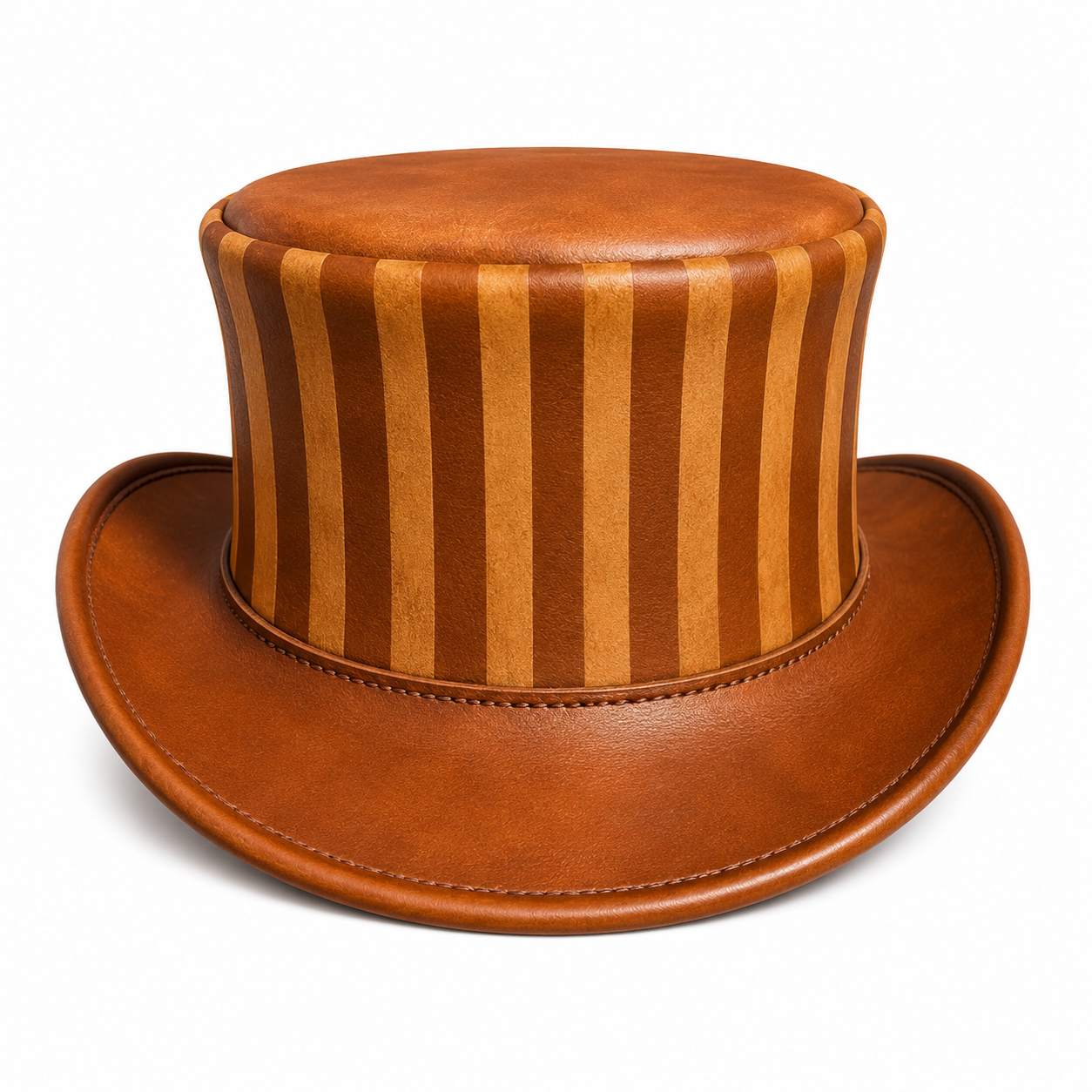 Handmade Striped brown Leather Top Hat Steampunk Victorian Cosplay