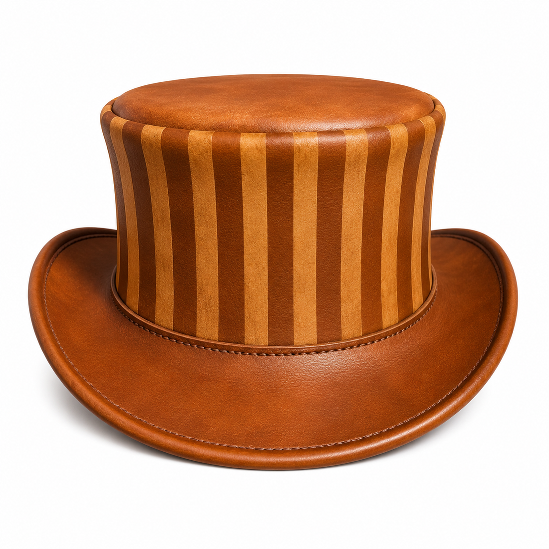 Handmade Striped brown Leather Top Hat Steampunk Victorian Cosplay