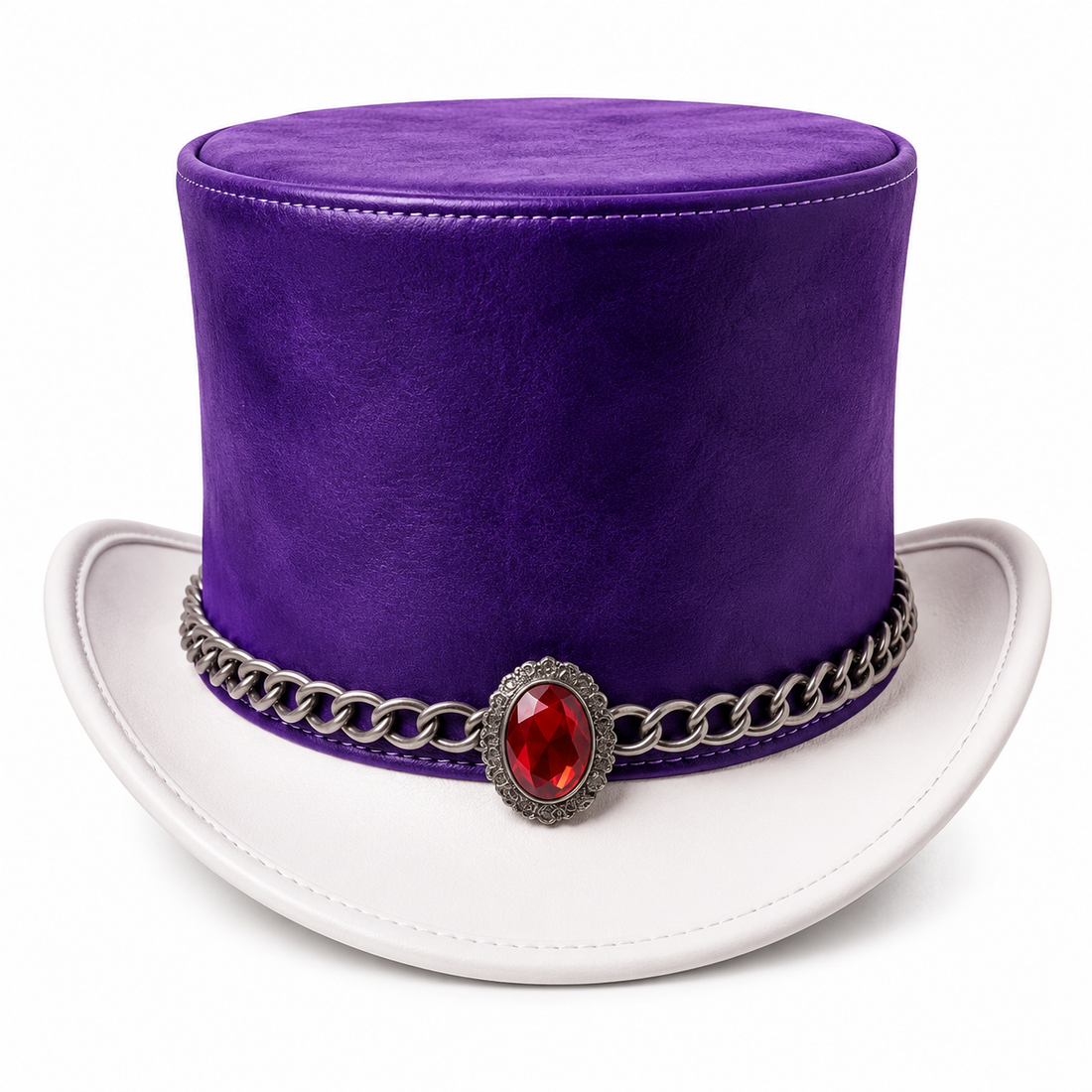 Handmade Purple White Leather Top Hat Victorian Steampunk Gothic Cosplay Costume Hat