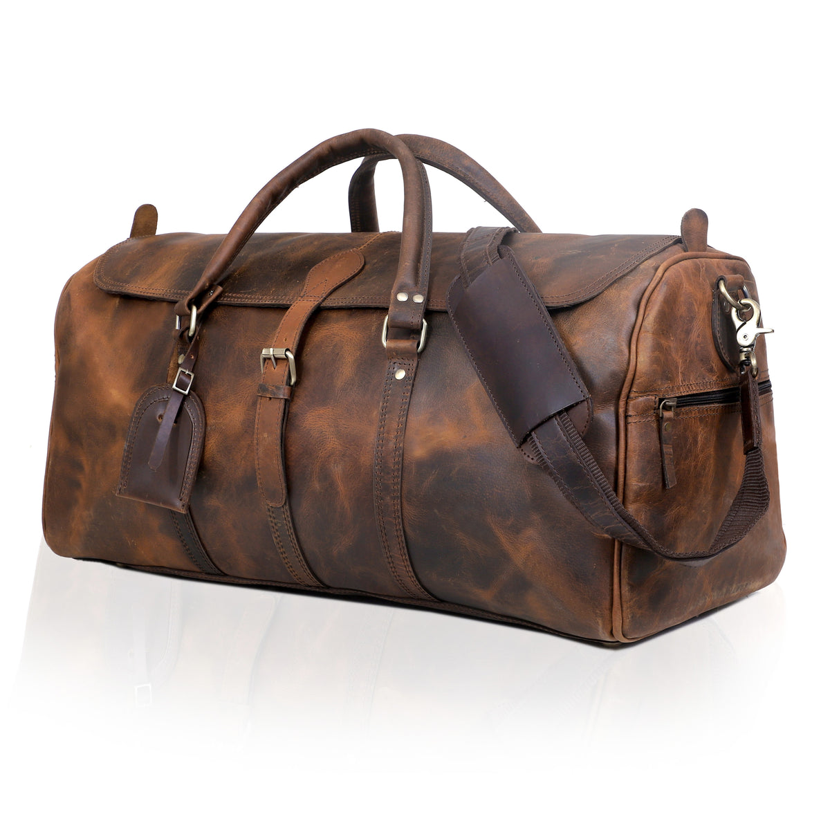 Leather Travel Duffel Bag  Vintage Style Modern Utility