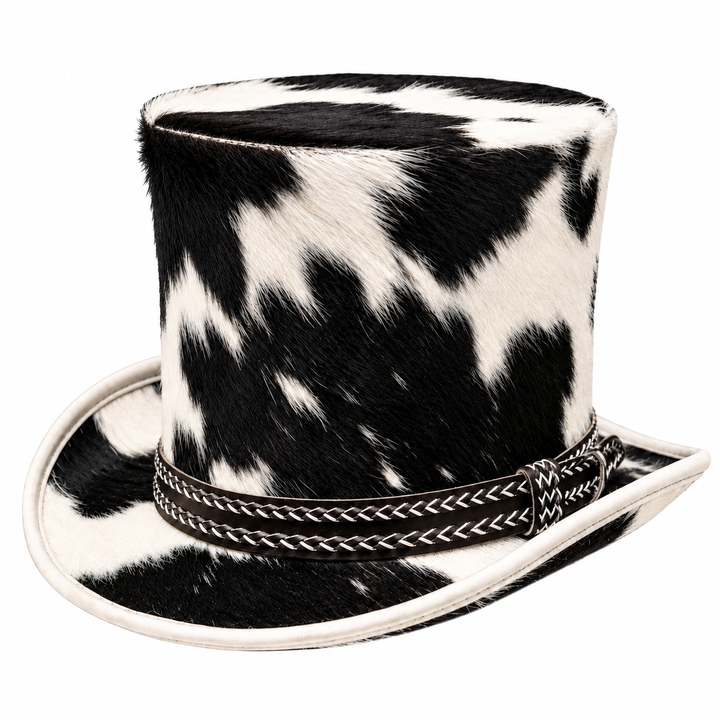 Handmade Cowhide Leather Top Hat Western Cowboy Steampunk Gothic Hat