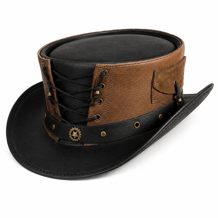 Handmade Black Brown Leather Top Hat Waisted Corset Style Gothic Steampunk Gift For Him