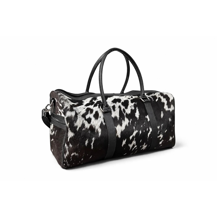 HairOn Cowhide Black and White Duffle Bag  Handmade Leather Weekender8