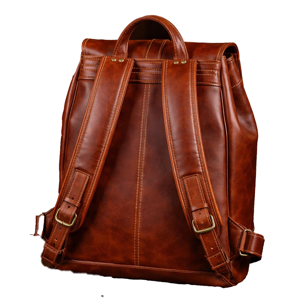 Handmade Brown Leather Backpack for Women & Men - Full Grain Leather Rucksack - Vintage Travel Bag - Laptop Backpack - White Contrast Stitch