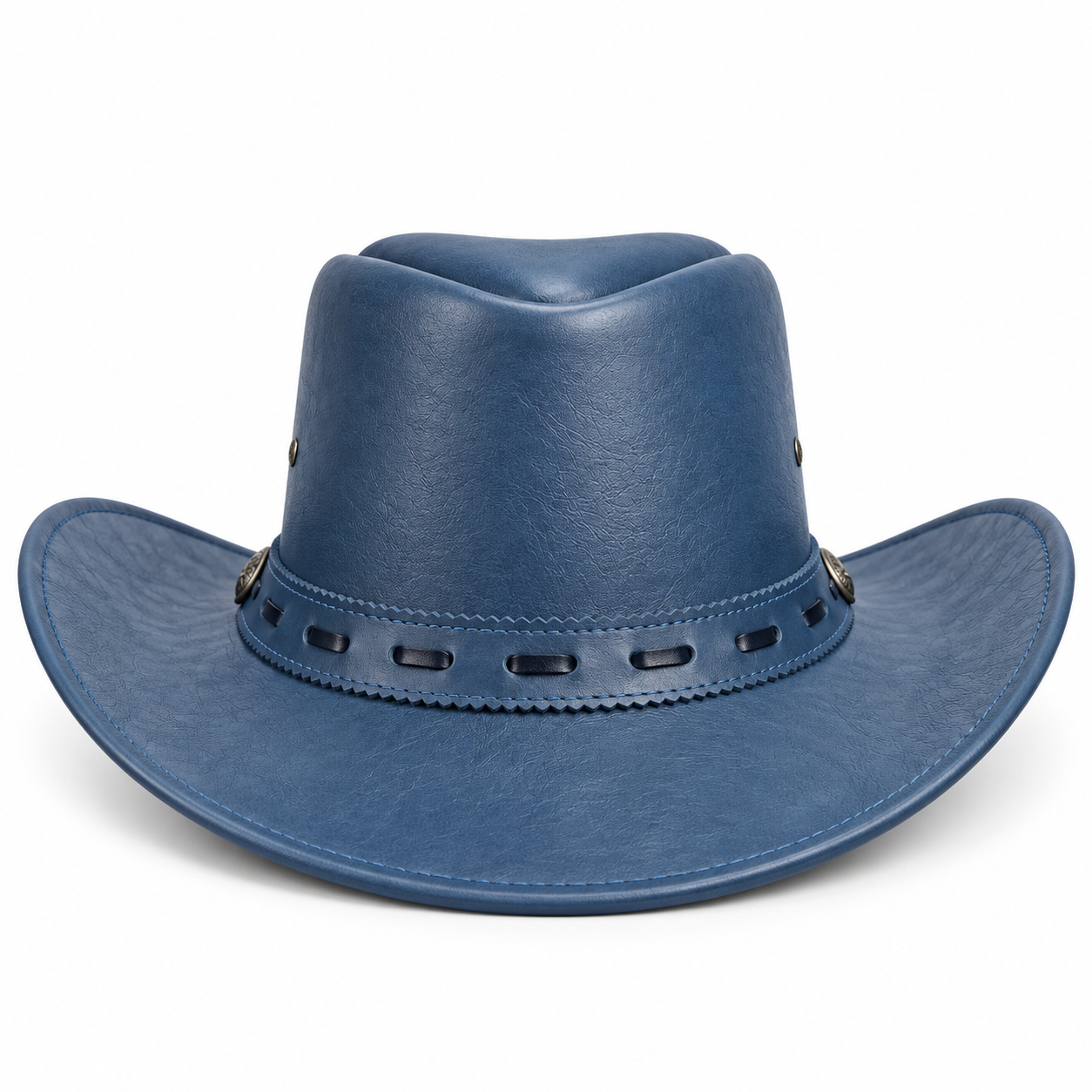 Handcrafted Leather Cowboy Hat  Heart Shape Crown  Luxury Blue Western Fedora