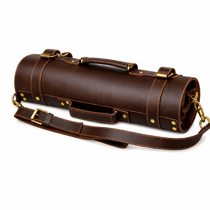Brown Leather Knife Roll for Culinary Kits