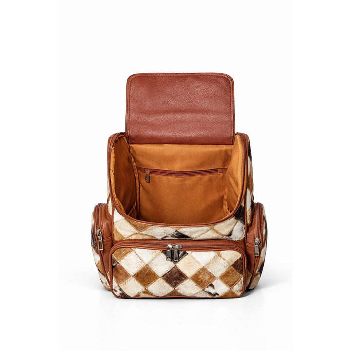 Handmade Cowhide Hairon Backpack  Diamond Patchwork Leather Rucksack.9