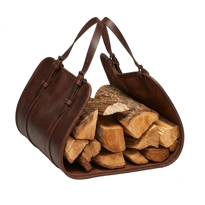 Leather Log Carrier, Personalized Firewood Carrier Bag, Handmade Genuine Leather Wood Tote, Fireplace Log Holder, Hearth Storage Gift