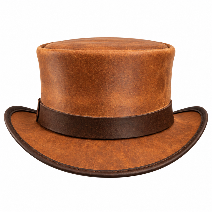 Handmade Brown Leather Top Hat Steampunk Western Cowboy Victorian Hat