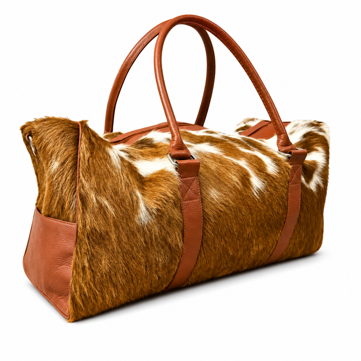 Hair On Cowhide Duffel Bag  Large Leather Weekender Travel Bag
