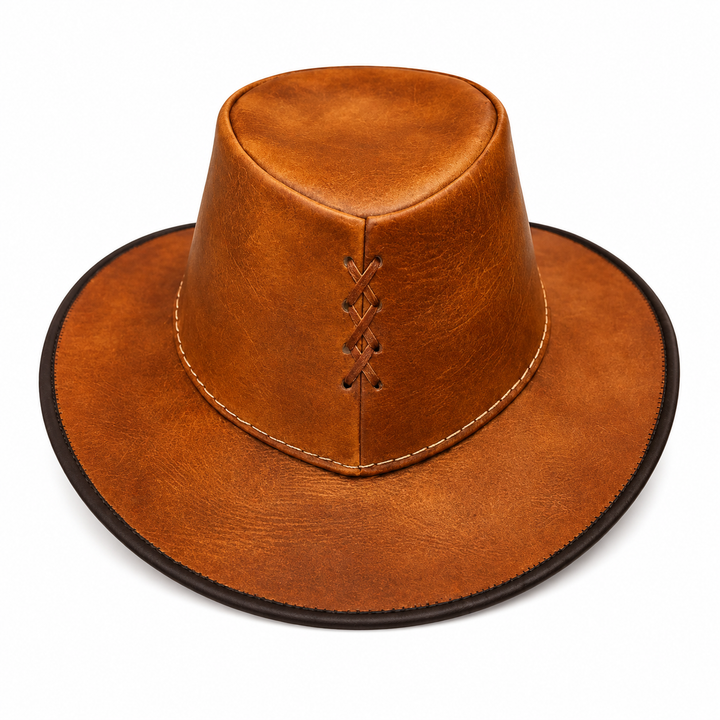Handmade Brown Leather Cowboy Hat Gothic Steampunk Western Outback Style