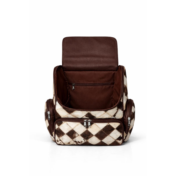 Handmade Cowhide Hairon Backpack  Diamond Patchwork Leather Rucksack7