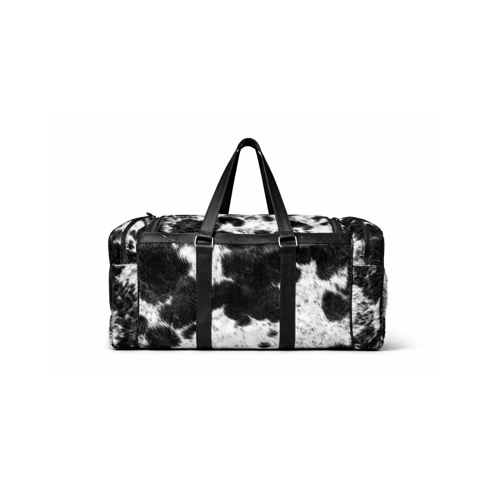 Black and White Cowhide Duffle Bag  Genuine Leather Western Travel Weekender (22 Inch)