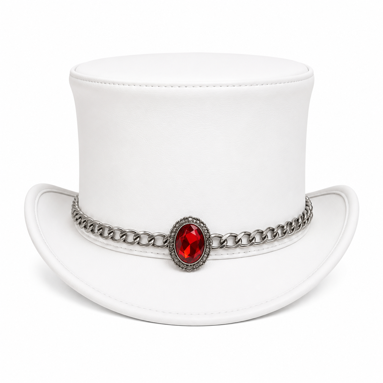 Handmade White Leather Top Hat Wedding Gothic Steampunk Cosplay Victorian
