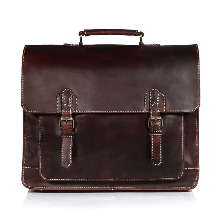 Brown Buffalo Leather Messenger Bag for Men  Landon Vintage Laptop Bag  16 INCH