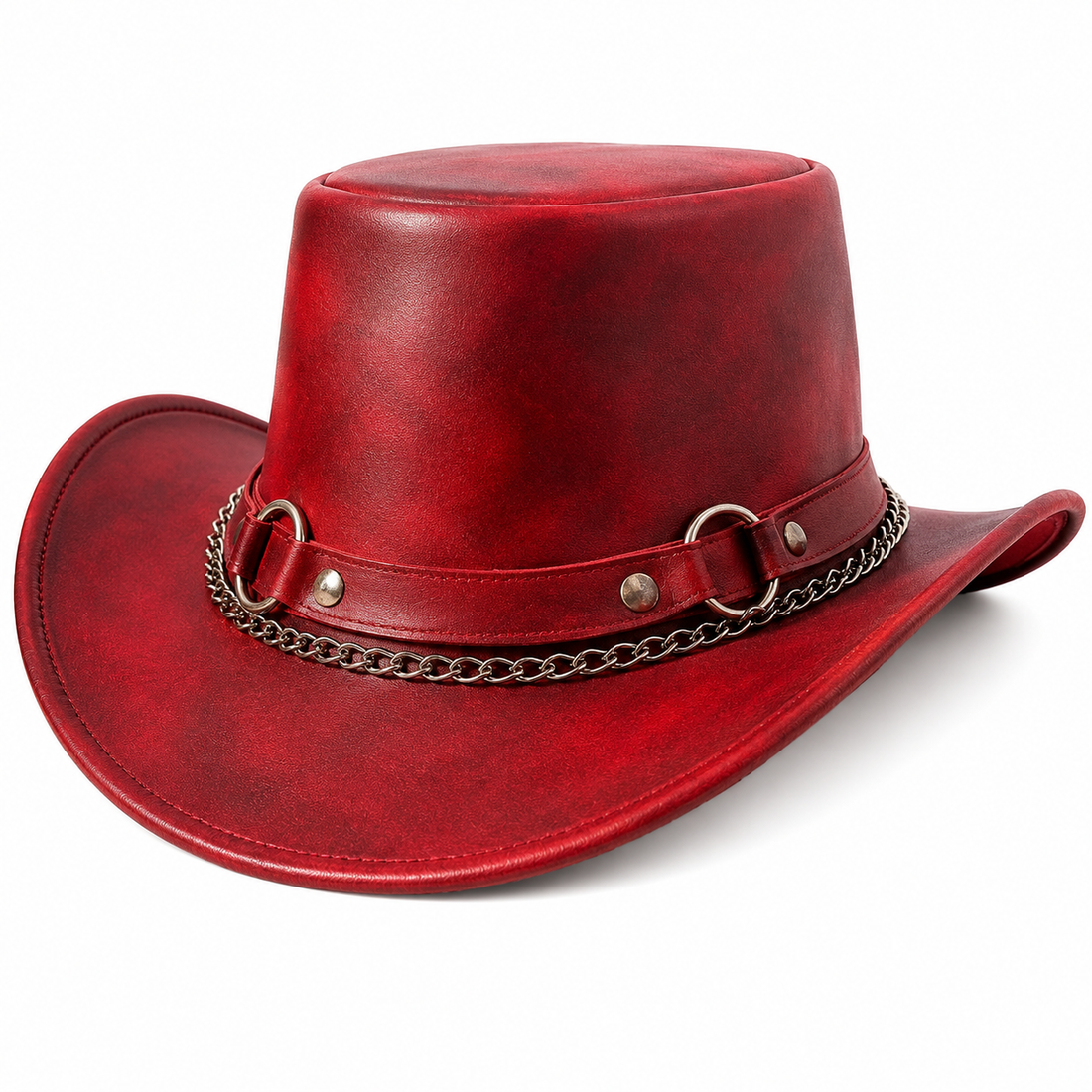 Handmade Red Leather Cowboy Hat Western Festival Cosplay Style Christmas Gift