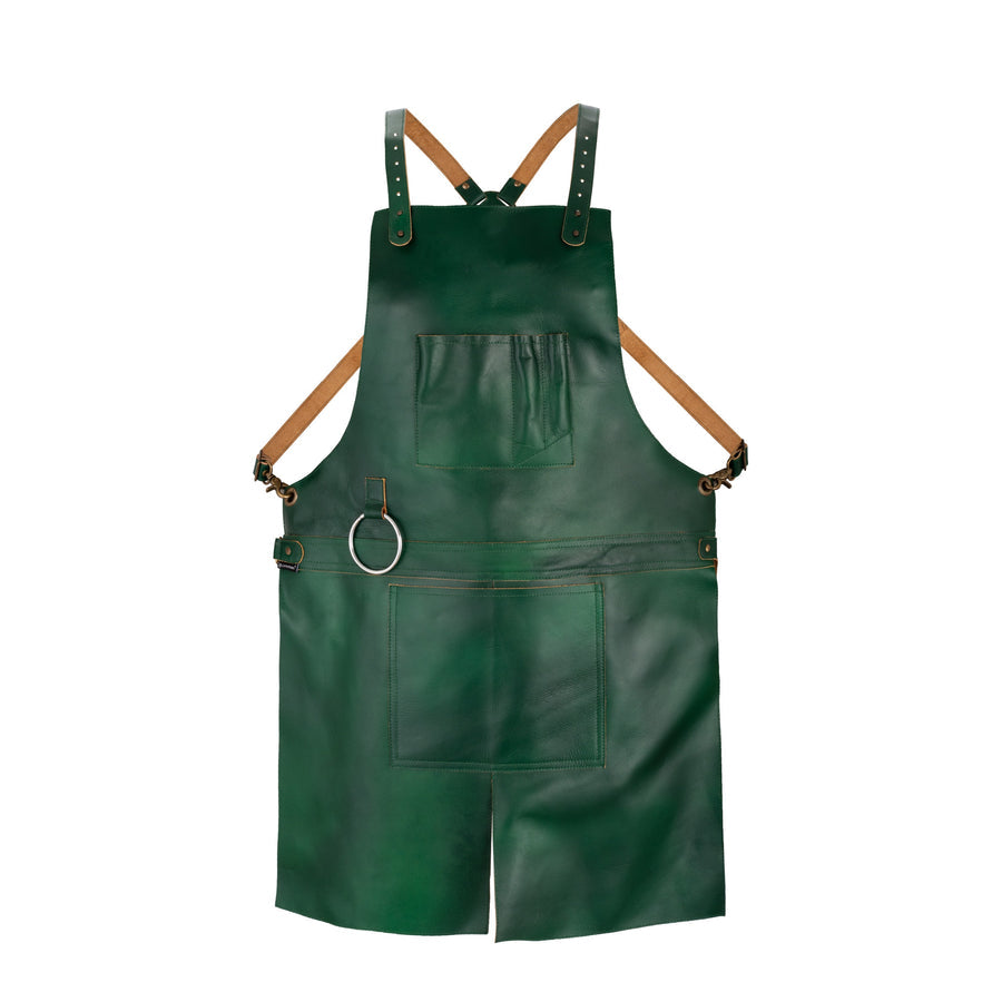 Premium Green Full Grain Leather Apron with Split Leg Design