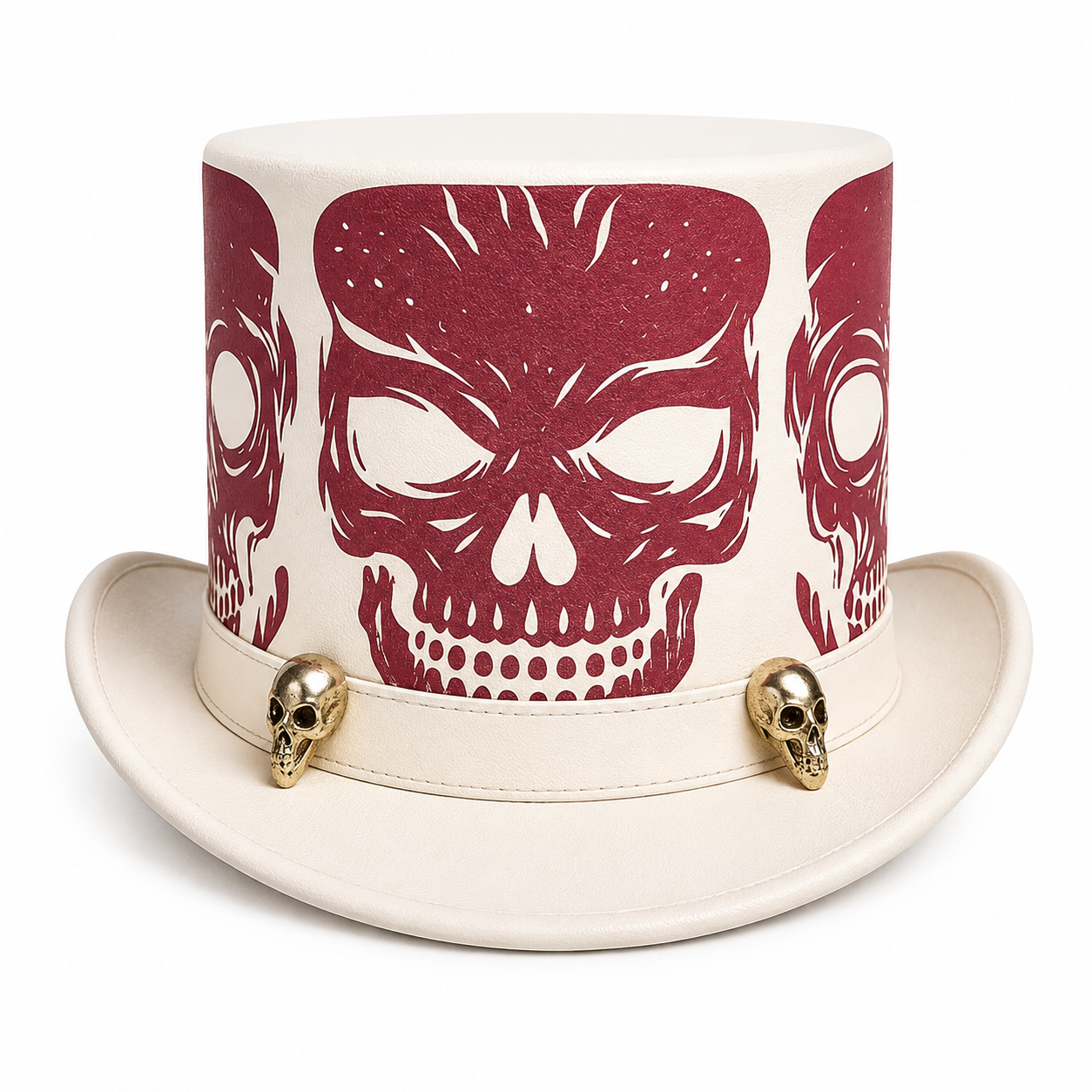 Handmade White Leather Steampunk Top Hat Skull Design Gothic Cosplay