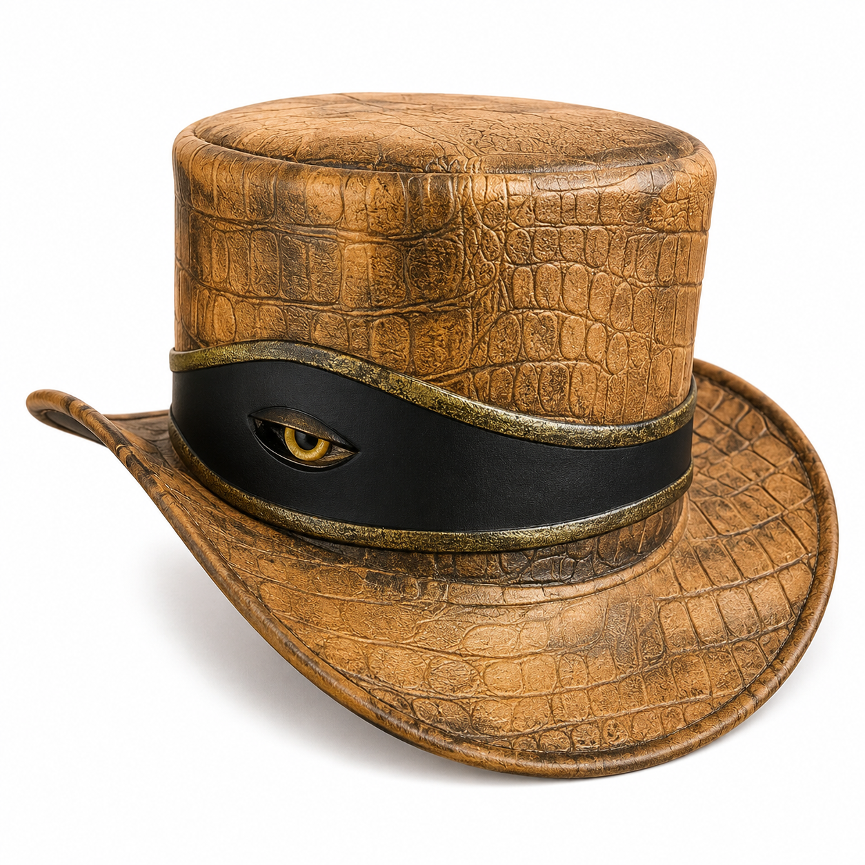 Mens Crocodile Embossed Leather Top Hat  Steampunk Gothic Cosplay Accessory