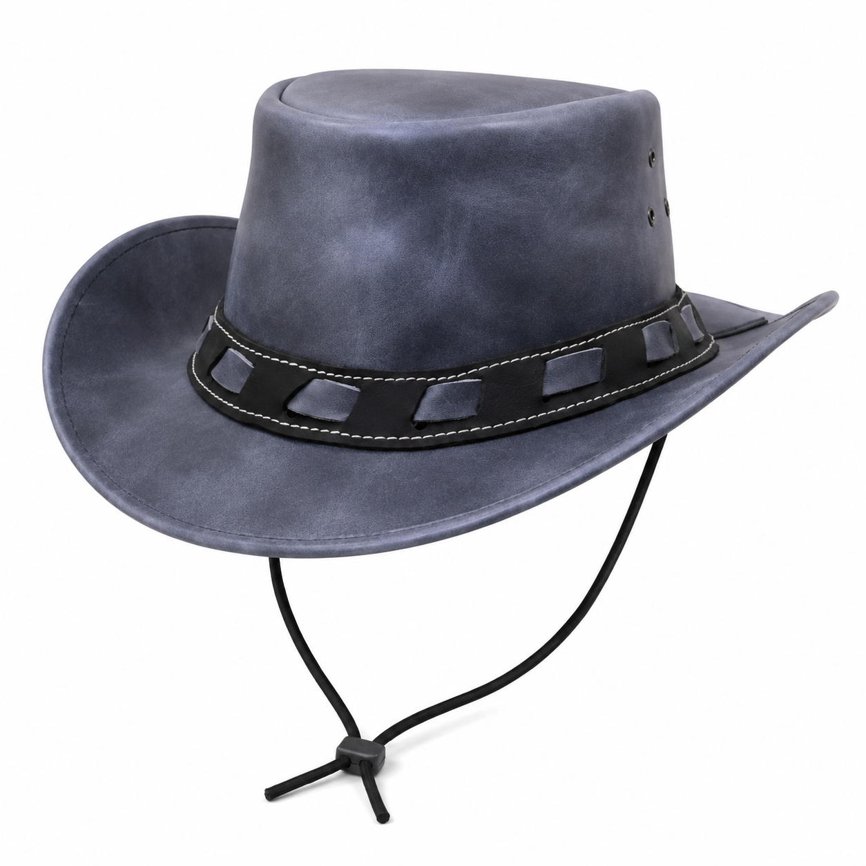 Handmade Dark Blue Leather Outback Hat Western Cowboy Style