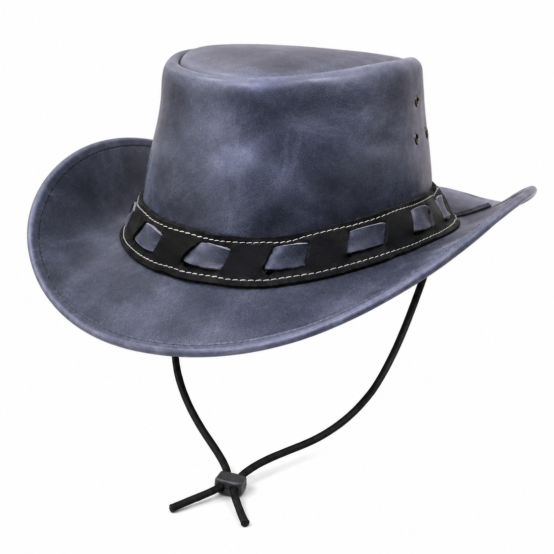 Handmade Dark Blue Leather Outback Hat Western Cowboy Style