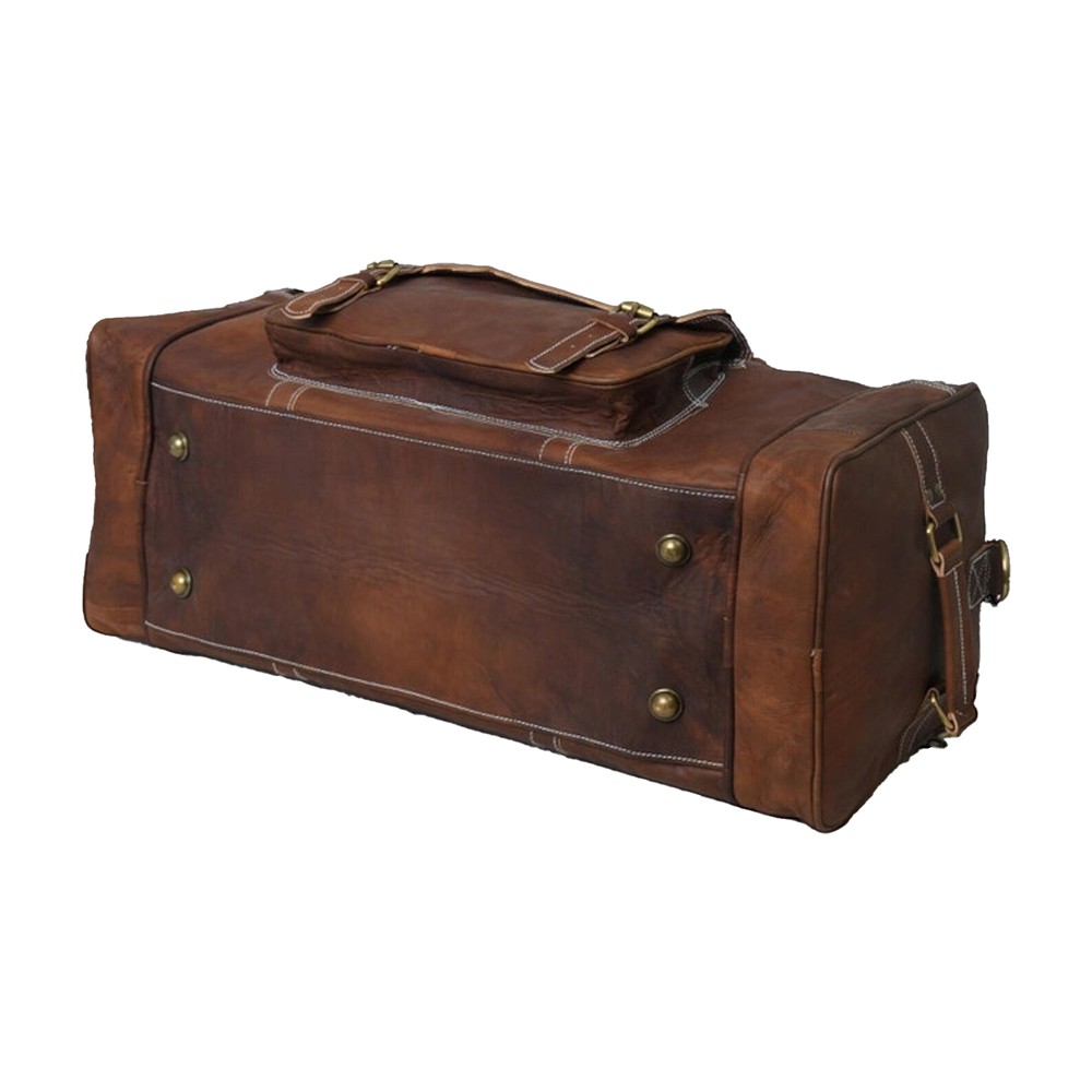 Handmade Western Style Leather Duffle Bag Vintage Brown Cowhide Travel Bag5