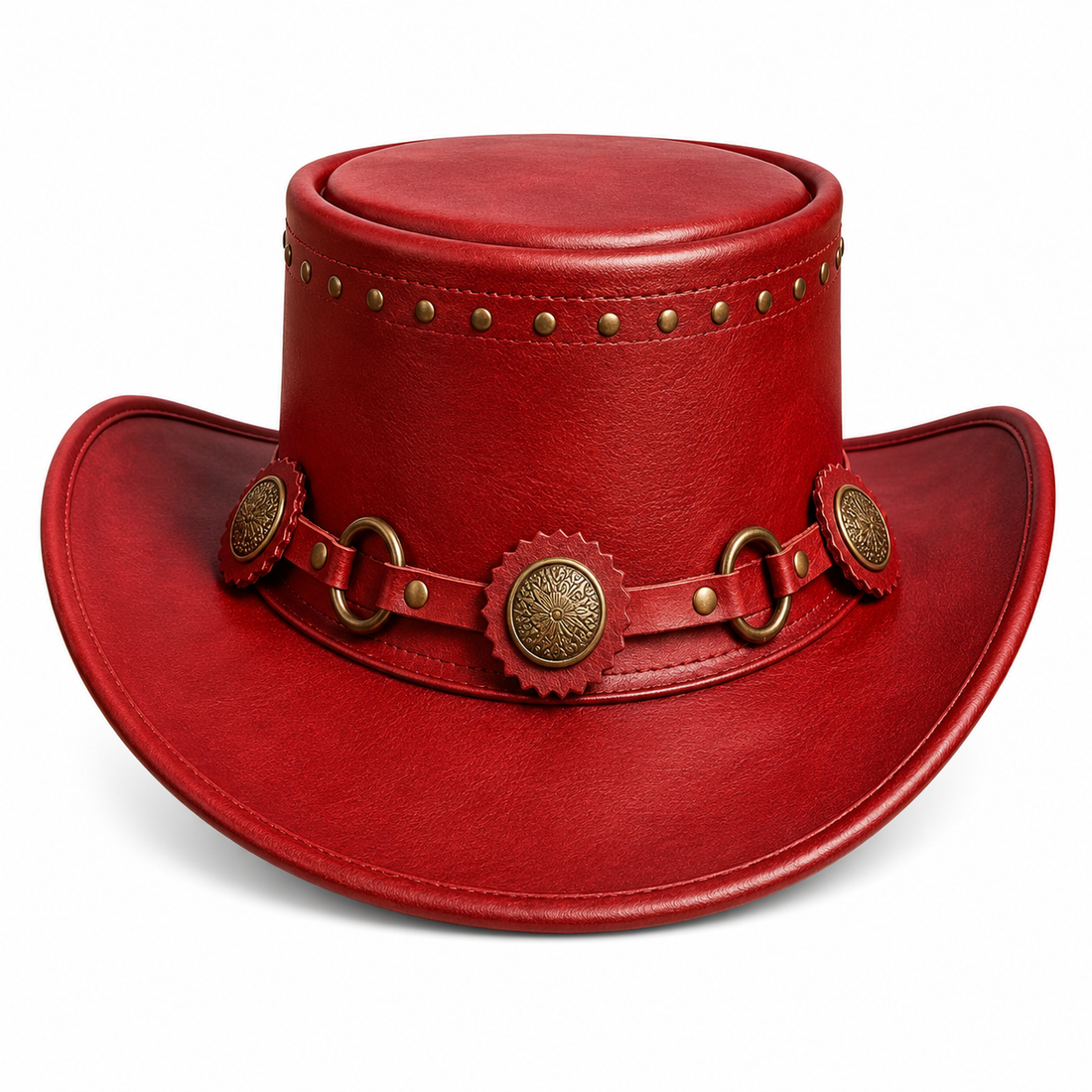 Handmade Red Leather Top Hat Steampunk Gothic Western Cosplay Costume