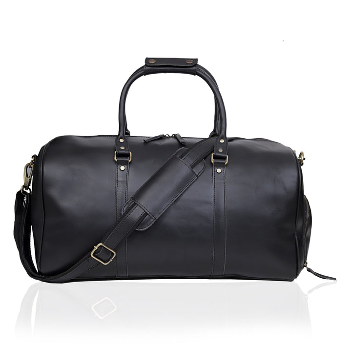JOHN LEATHER DUFFEL BAG FOR MEN  BLACK