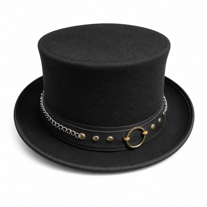 Handmade Black Wool Felt Steampunk Top Hat Gothic Cosplay Accessory