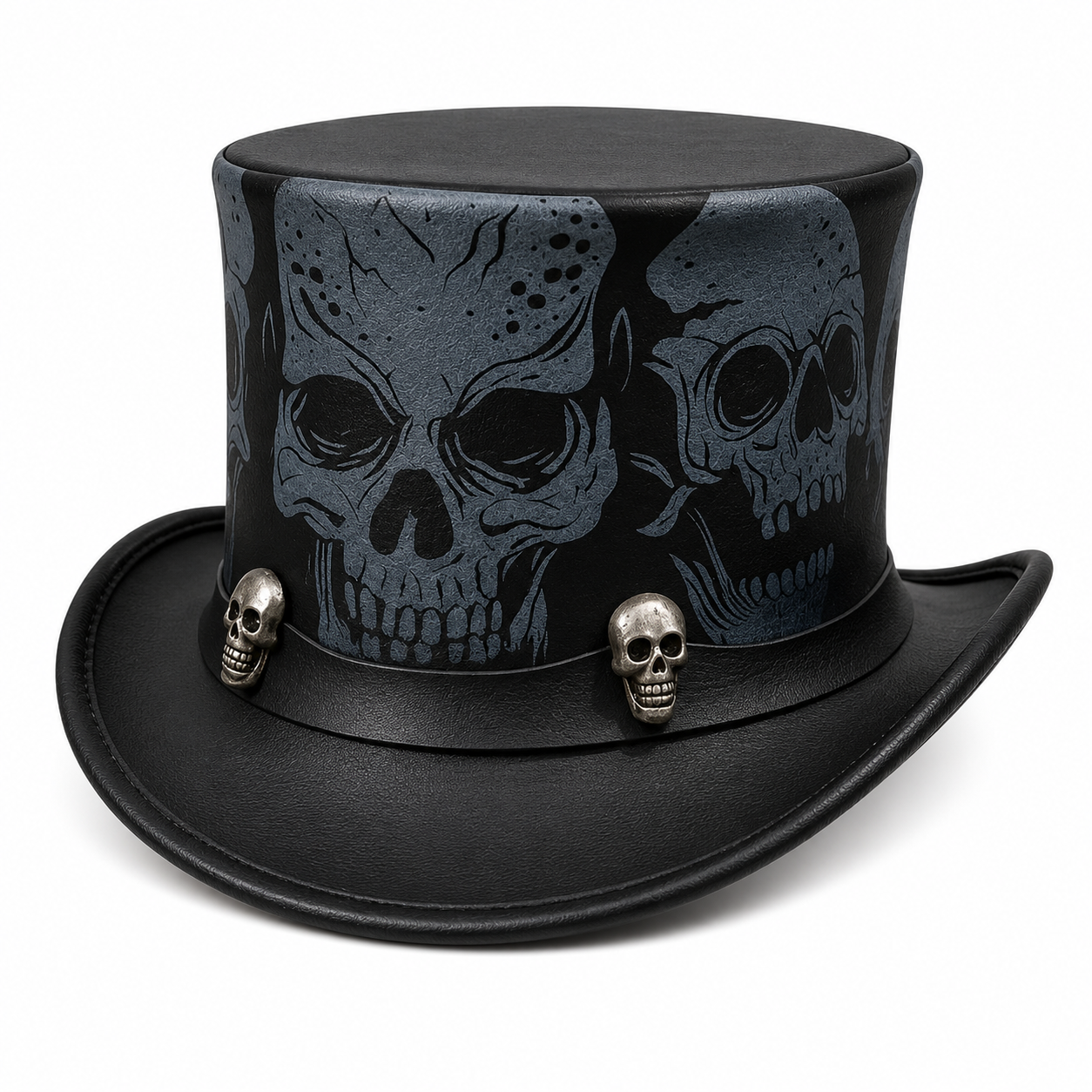 Handmade Black Skull Leather Top Hat Steampunk Gothic Festival Cosplay Hat