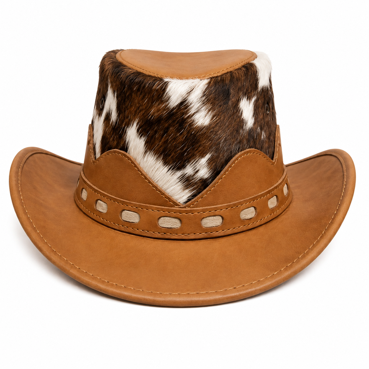 Handmade Brown Cowhide Leather Cowboy Hat Authentic Western Rodeo Style