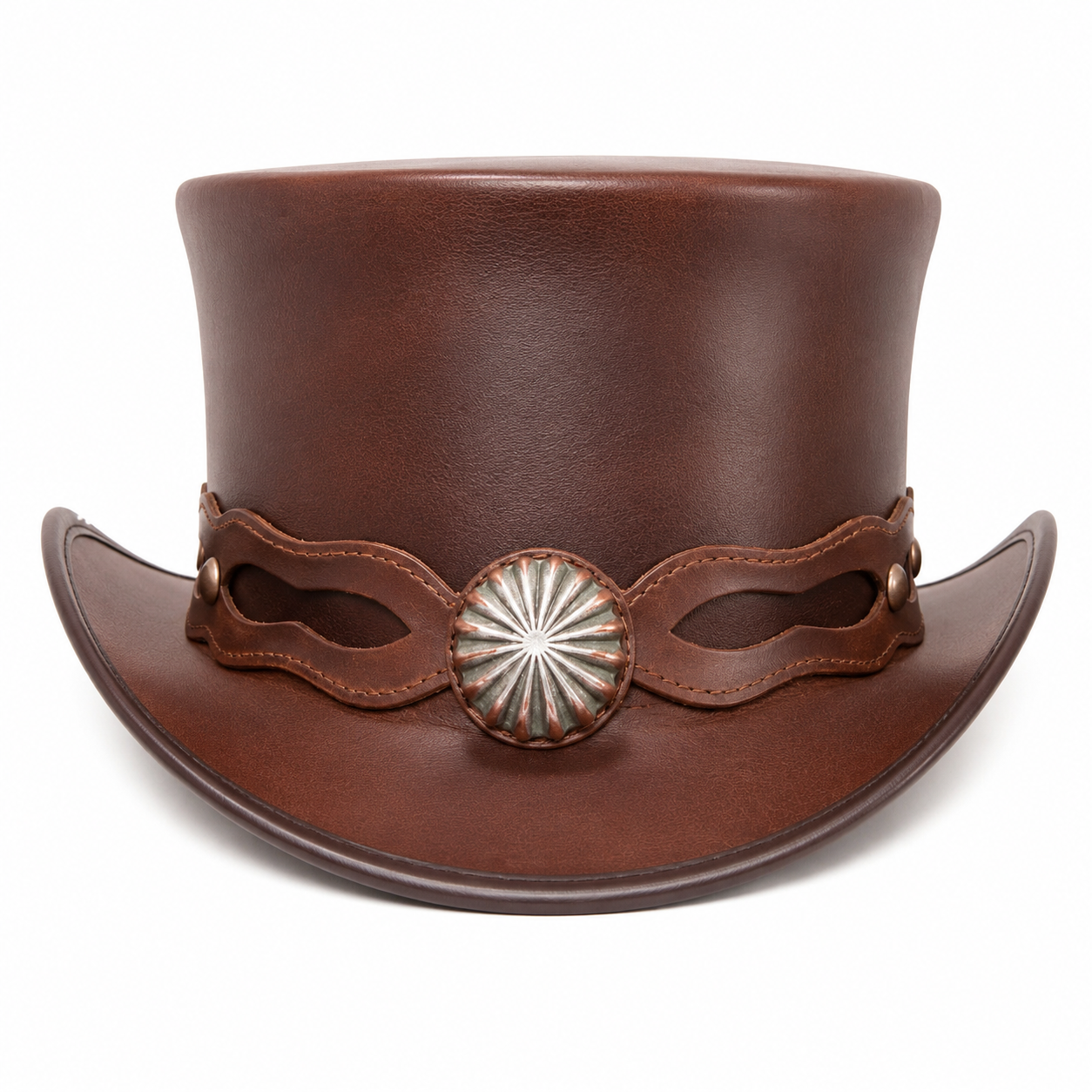Handmade Brown Leather Steampunk Top Hat Victorian Western Festival Cosplay Hat