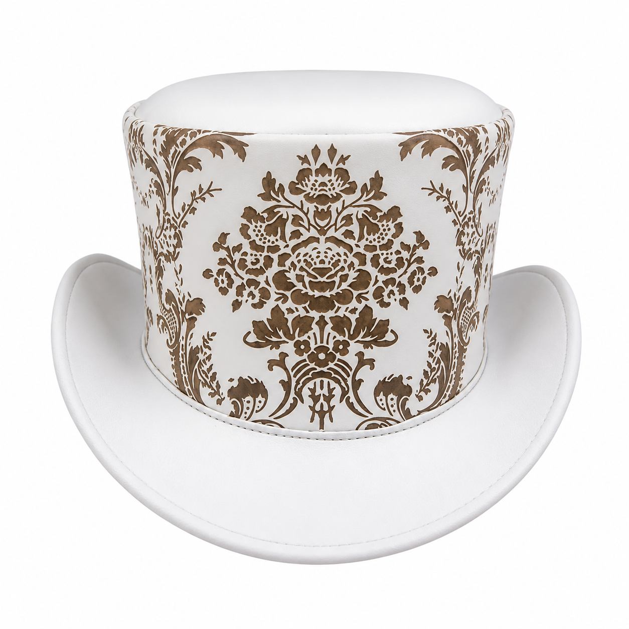 Handmade White Damask Leather Top Hat Victorian Steampunk Costume