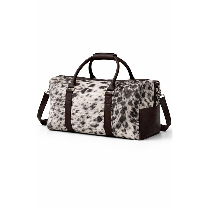 HairOn Cowhide Brown and white Duffle Bag  Handmade Leather Weekender6