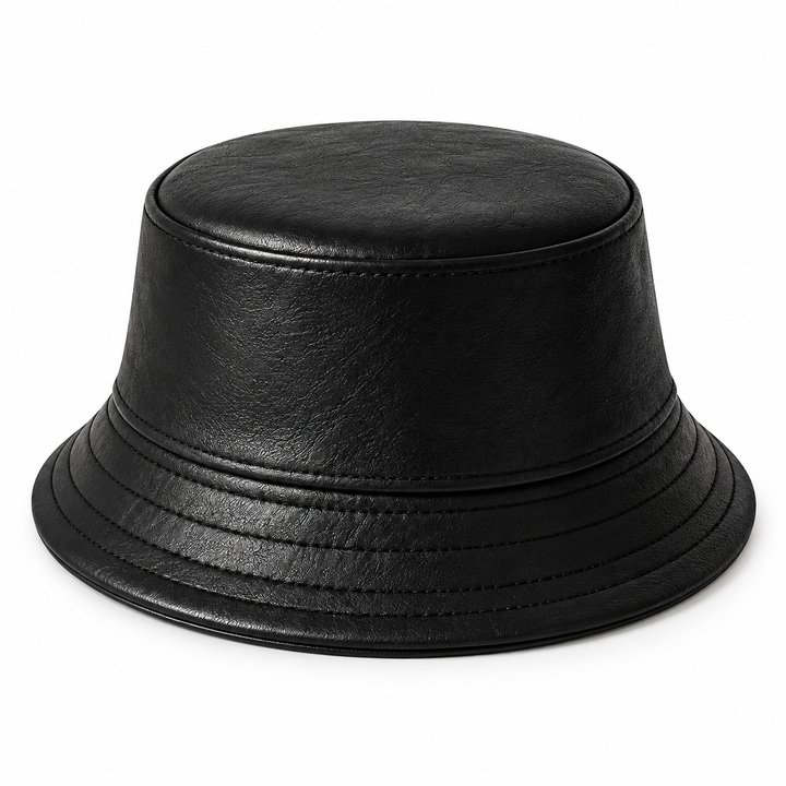 Handmade Black Leather Bucket Hat For Casual Wear Festival Style Gift