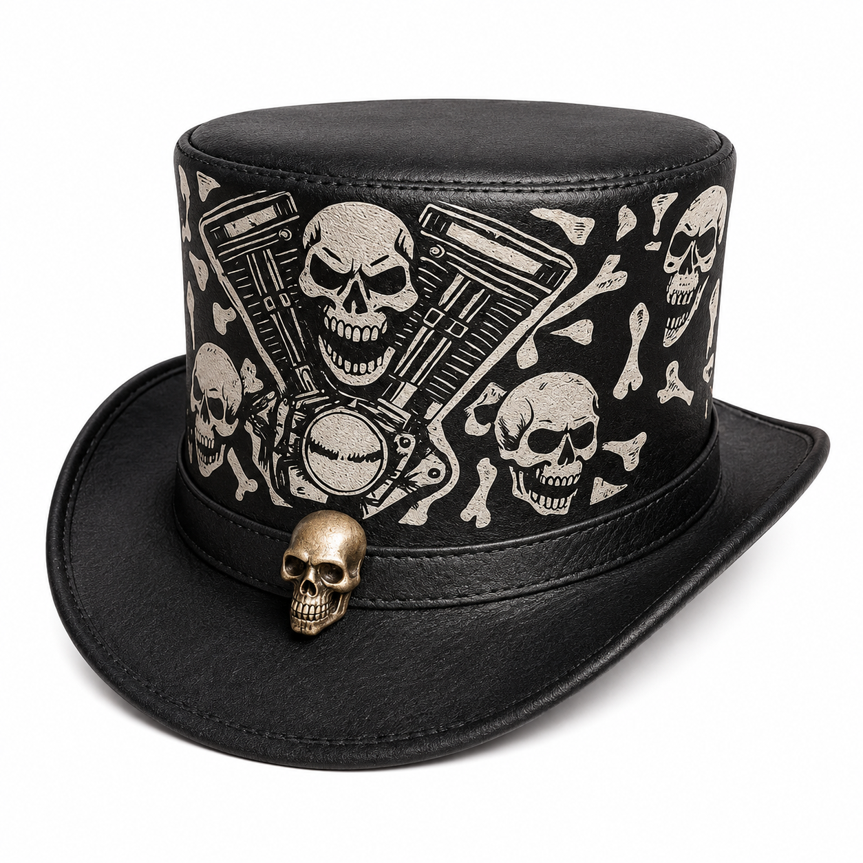 Handmade Black Skull Leather Top Hat  Steampunk Gothic Festival Cosplay Hat