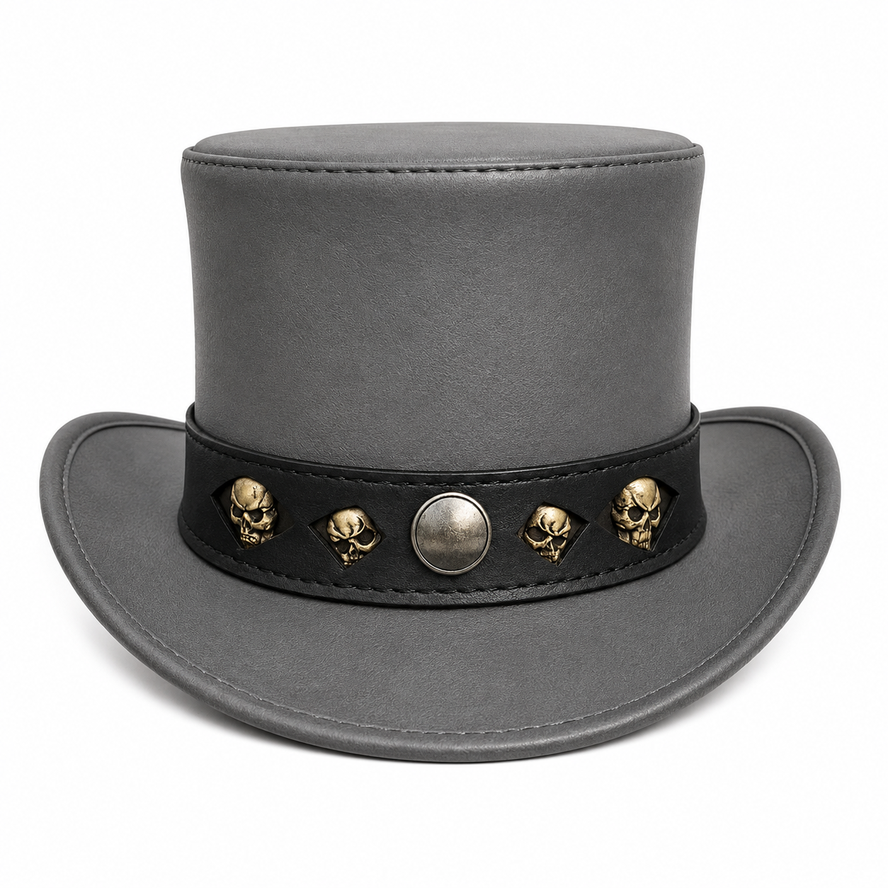 Handmade Grey Leather Skull Top Hat  Gothic Steampunk Biker Cosplay Hat