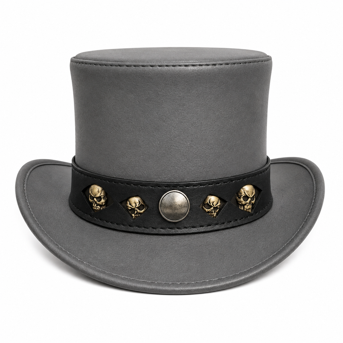 Handmade Grey Leather Skull Top Hat  Gothic Steampunk Biker Cosplay Hat