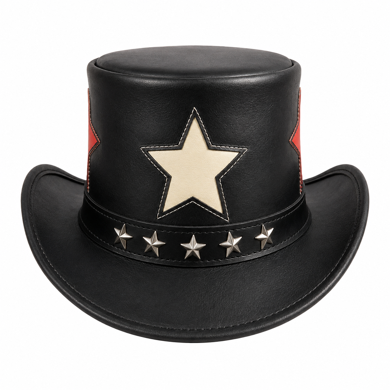 Handmade Black Leather Star Top Hat Steampunk Gothic Rockstar Cosplay Hat