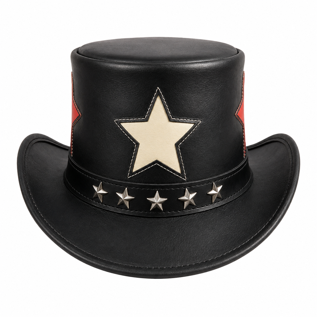 Handmade Black Leather Star Top Hat Steampunk Gothic Rockstar Cosplay Hat
