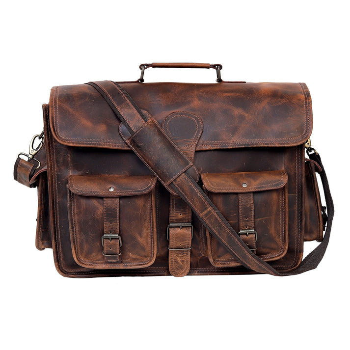 Vintage Brown Genuine Leather Briefcase Messenger Bag