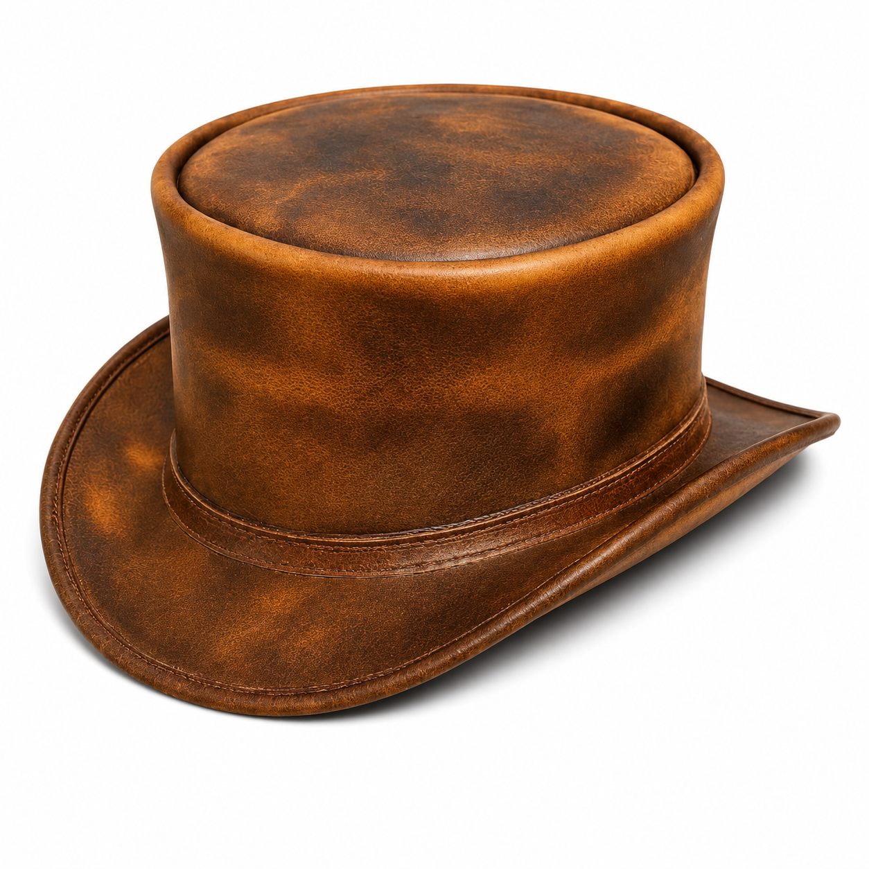 Handmade Distressed Brown Leather Top Hat Steampunk Victorian Cowboy Style