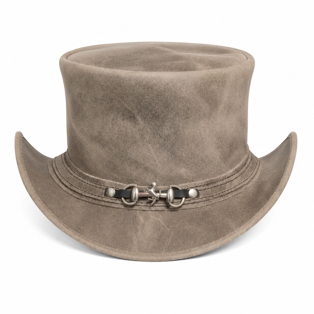 Handmade Distressed Brown Leather Top Hat Unique Steampunk Cowboy Westerns Style