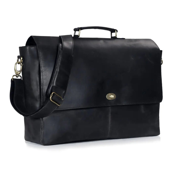 CAPTAIN BLACK LEATHER MESSENGER BAG  16 INCH