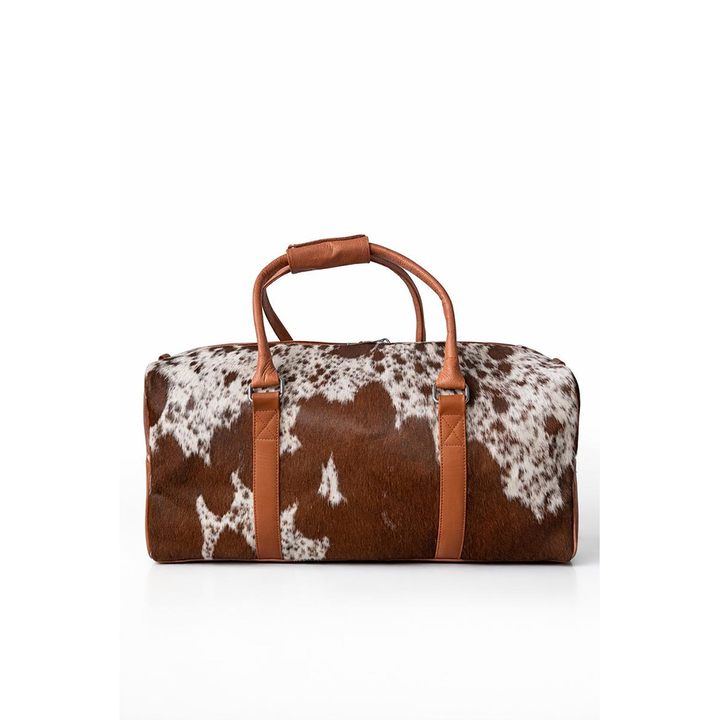 HairOn Cowhide Tan and white Duffle Bag  Handmade Leather Weekender5