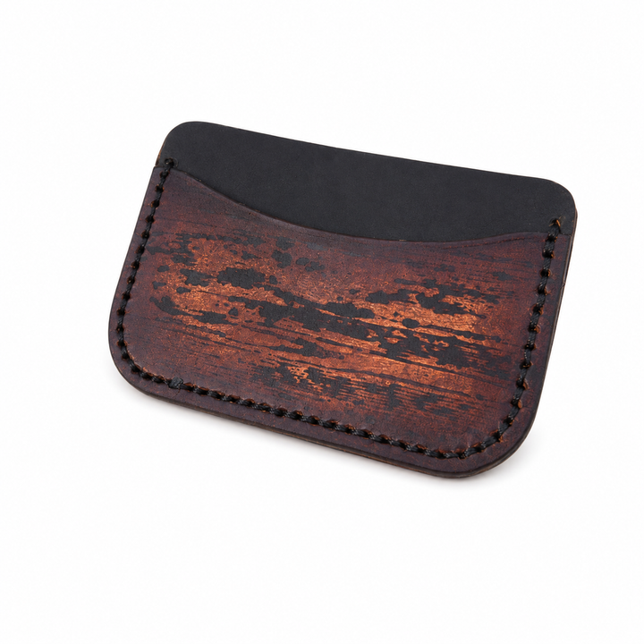 Rustic Black and Wood Print Leather Wallet  Horizontal