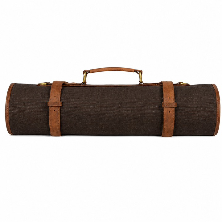 Tourbon Dark Saddle Leather Chef Knife Roll